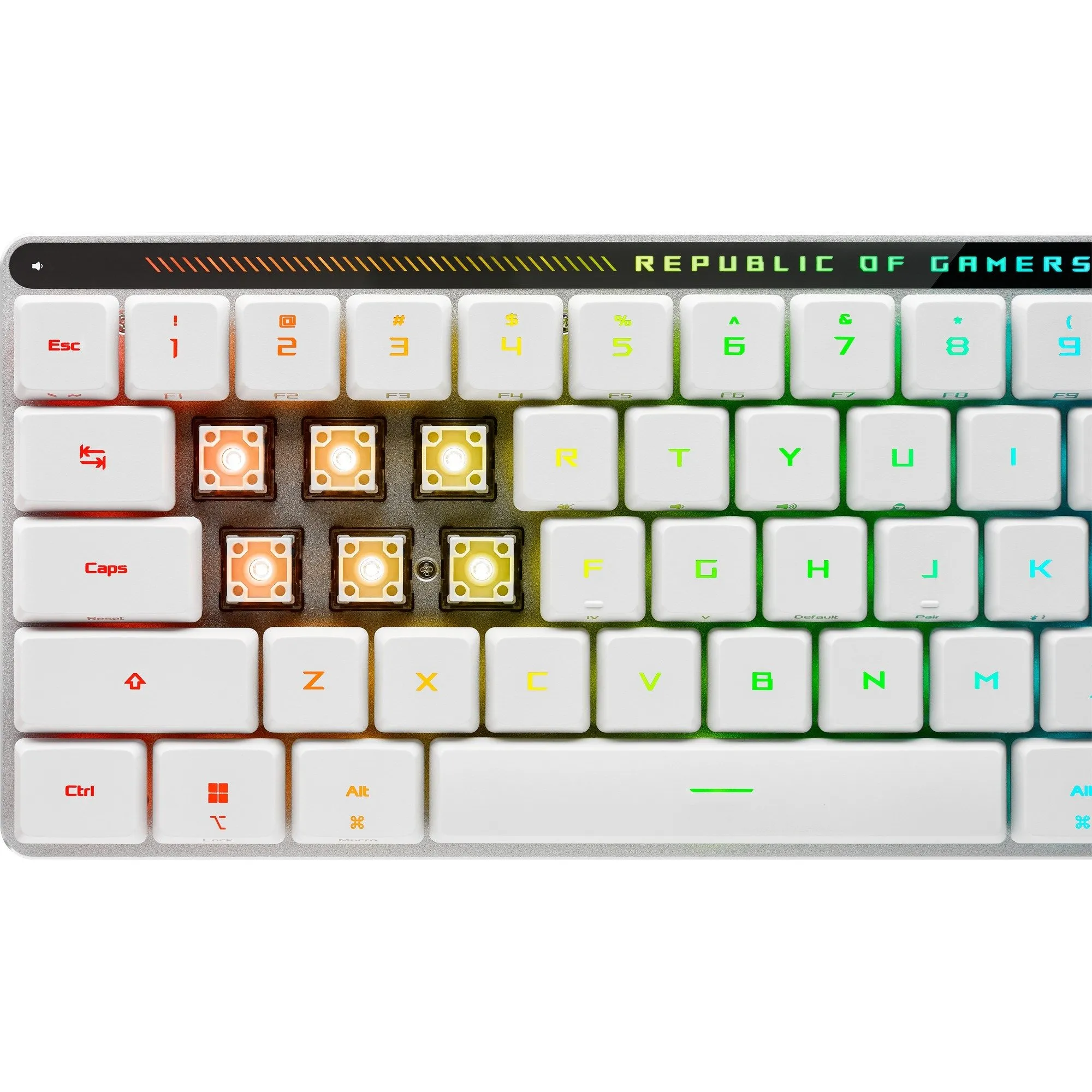 ASUS ROG FALCHION RX LOW PROFILE, GAMING TOETSENBORD (WIT, US LAYOUT, ROG RX RED, 65%, RGB LED, USB / 2,4 GHZ / BLUETOOTH)