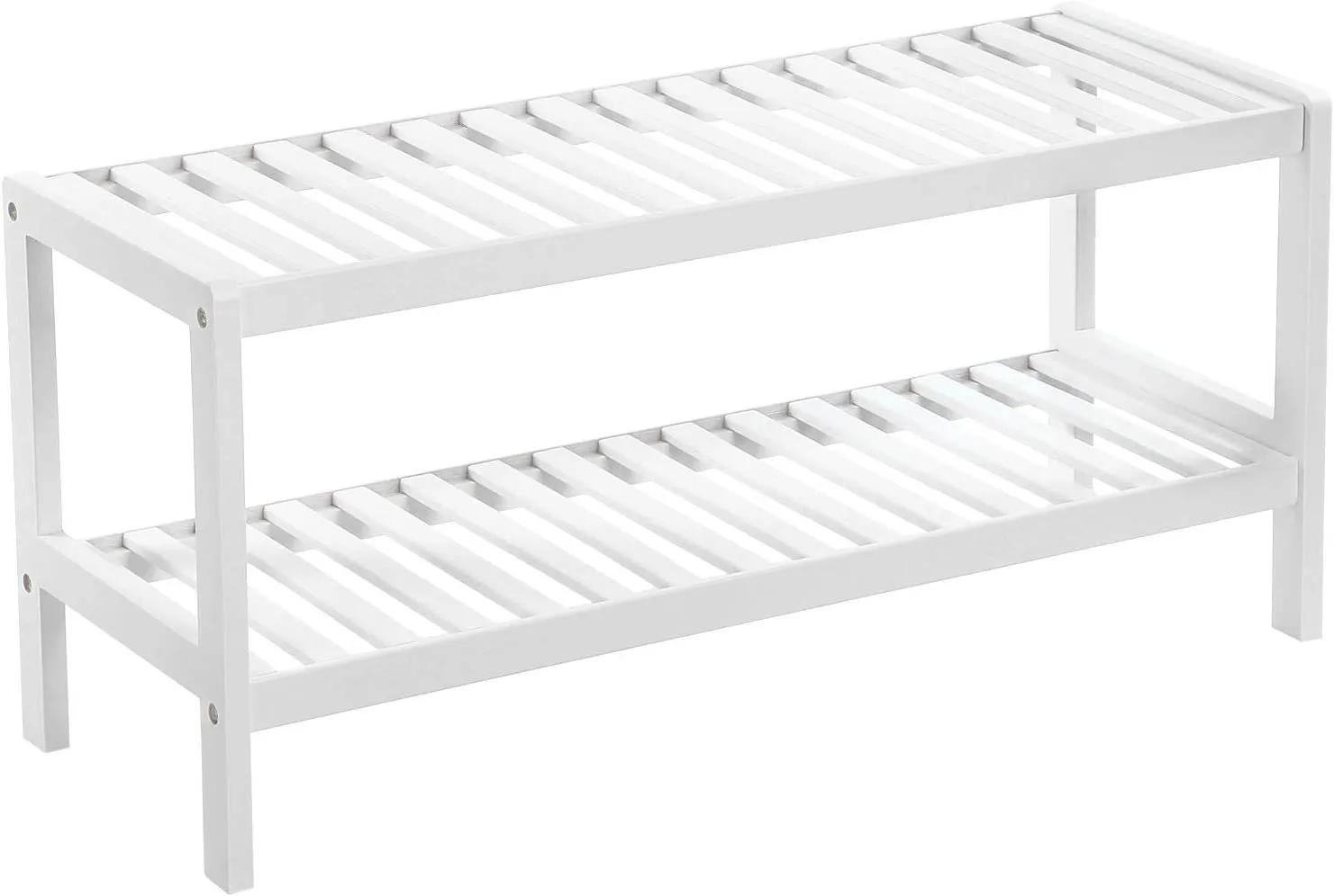 Bamboe Schoenenrek Met 2 Niveaus – 26 X 70 X 33 Cm – Organizer Voor Schoenen, Planten, Boeken – Wit – Ideaal Voor Woonkamer, Hal