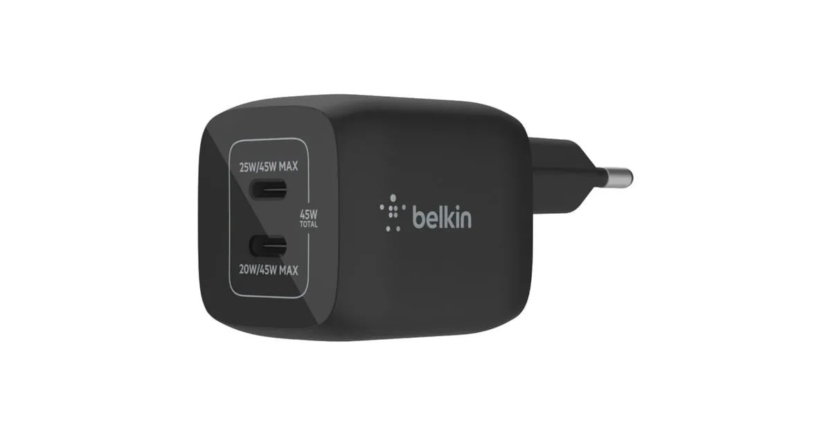 BELKIN BOOSTCHARGE PRO 2POORTS USBC GANWANDLADER MET PPS (45 W) (ZWART)