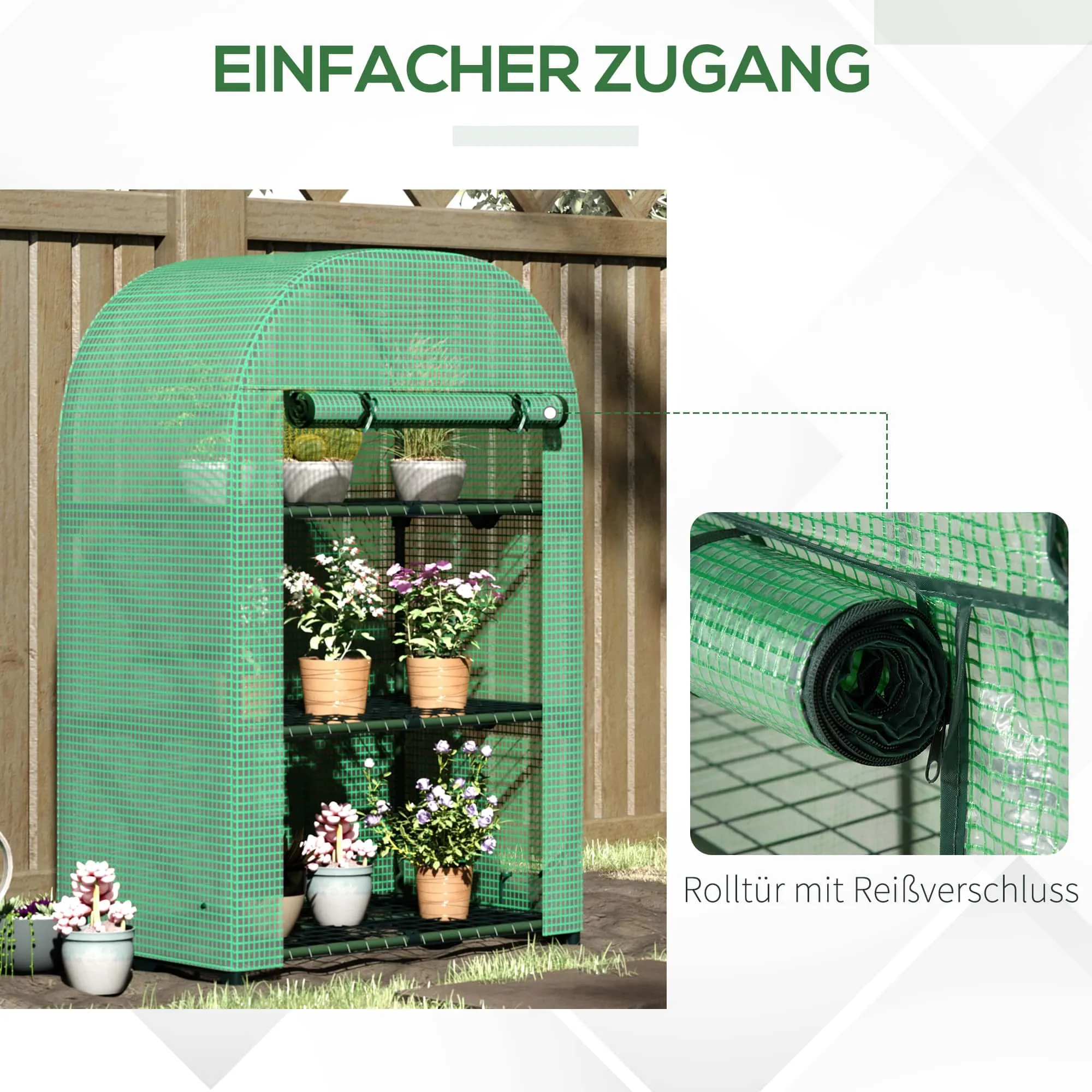 FOL GRASHAAR BALCONE MET 3 planken mini kas kas tomaat huis planten huis vroeg bed metaal groen 80 x 49 x 120 cm