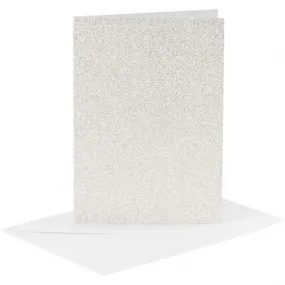 glitterkaarten met enveloppen 10,5 x 15 cm 4 stuks wit