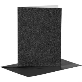 glitterkaarten met enveloppen 10,5 x 15 cm 4 stuks zwart