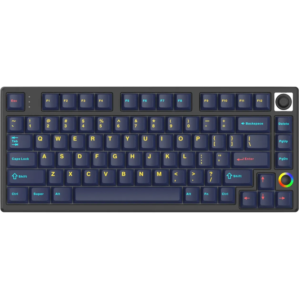 HELLOGANSS HS75T GC17, TOETSENBORD (ZWART/DONKERBLAUW, US LAYOUT, CHERRY MX SILENT RED, 75%, RGB LEDS, PBT DOUBLESHOT KEYCAPS, 