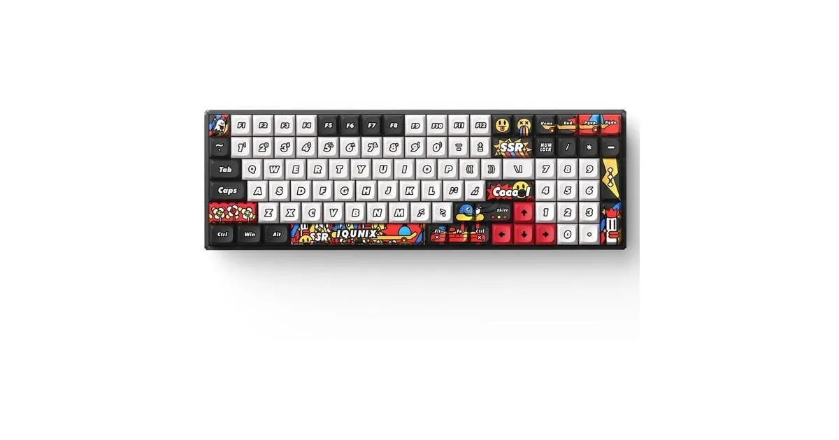 IQUNIX F97 GRAFFITI DIARY WIRELESS MECHANICAL KEYBOARD, GAMING TOETSENBORD (ZWART/WIT, US LAYOUT, CHERRY MX RED, RGB LEDS, 96%,