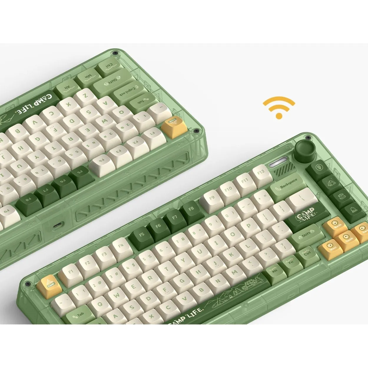 IQUNIX ZX75 CAMPING WIRELESS MECHANICAL KEYBOARD, GAMING TOETSENBORD (GROEN/ORANJE, US LAYOUT, CHERRY MX SILENT RED, RGB LEDS, 
