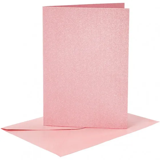 kaarten met enveloppen 10,5 x 15 cm 4 stuks parelmoer roze