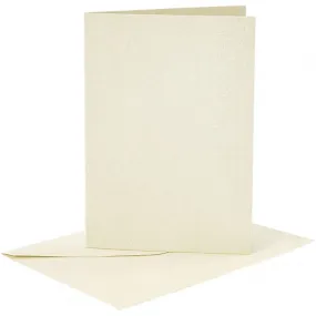 kaarten met enveloppen 10,5 x 15 cm 4 stuks parelmoer wit