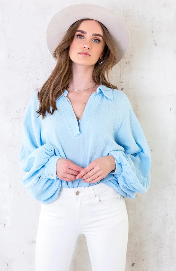 Katoenen Oversized Blouse Babyblauw