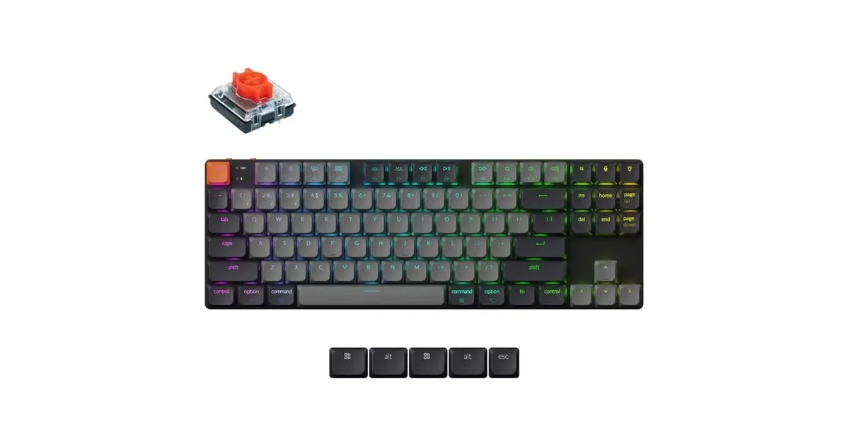 KEYCHRON K1XB1, TOETSENBORD (ZWART, US LAYOUT, KEYCHRON MECHANICAL RED, 80%, RGB LEDS, ABS KEYCAP, USBC | BLUETOOTH 5.2)