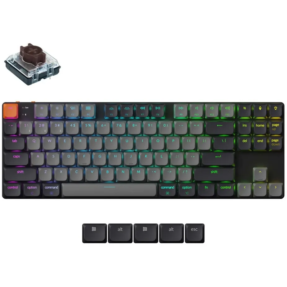 KEYCHRON K1XH3, TOETSENBORD (ZWART, US LAYOUT, KEYCHRON MECHANICAL BROWN, 80%, RGB LEDS, ABS KEYCAP, HOT SWAP, USBC | BLUETOO
