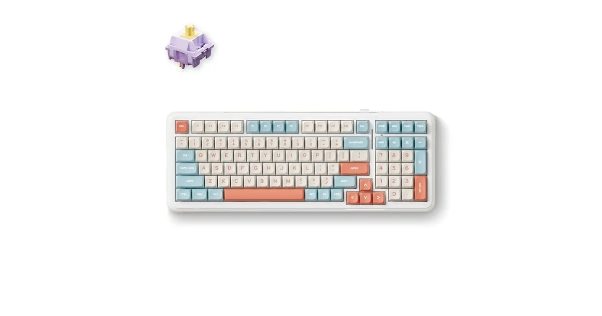 MCHOSE K99 HORIZON ORANGE HYACINTH WIRELESS GASKET MOUNT MECHANICAL, TOETSENBORD (WIT/ORANJE, US LAYOUT, KTT HYACINTH, 98%, RGB