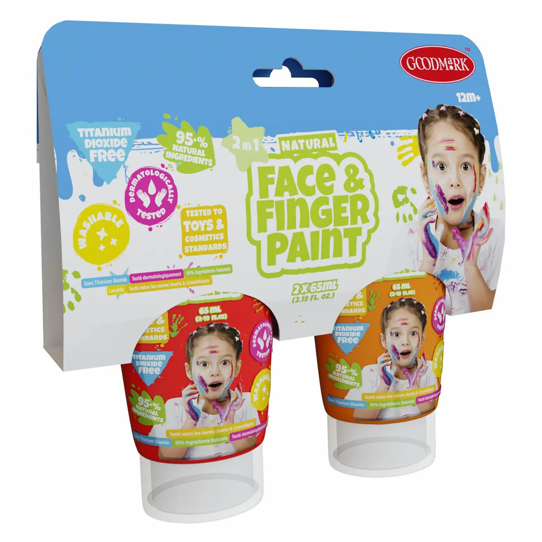 NATURAL FACE & FINGERPAINT TUBE  ROOD EN ORANJE, 2X65ML