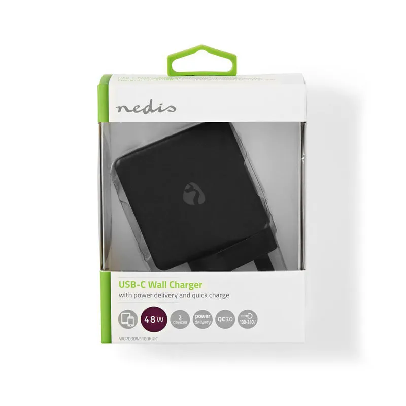 NEDIS WCPD30W110BKUK THUISLADER 3,0 A USB (QC) / USBC™ VOEDING: 30 W ZWART