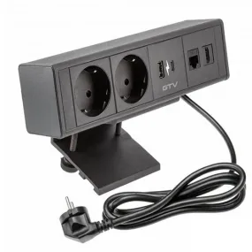 Opbouw stopcontact BAR, 2 stopcontacten, 1 x USB-A, 1 x USB-C, 1 x RJ45, 1 x HDMI, zwart 