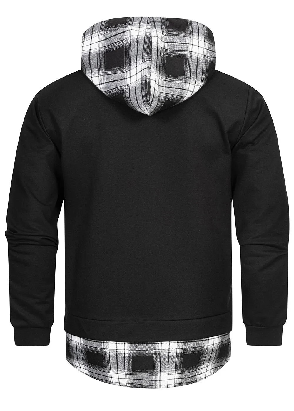 Seventyseven Lifestyle Heren 2in1 Hoodie met ruitjesmotief zwart grijs
