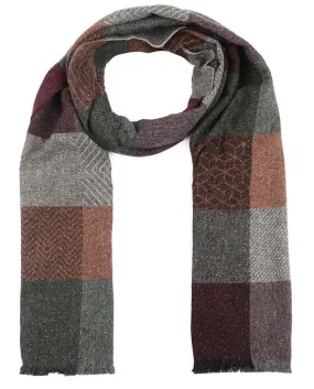 Suitable  Herensjaal Wolmix Cubes Groen Rood Grijs