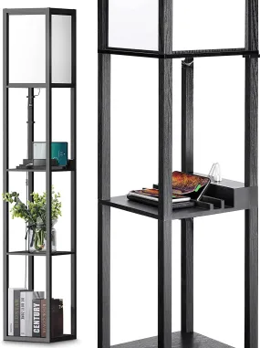 ZAZA Home Vloerlamp met planken, 2 USB-oplaadaansluitingen, LED-vloerlamp, zwart