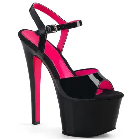 Zwarte hoge dansschoenen met neonroze zool en naaldhakken